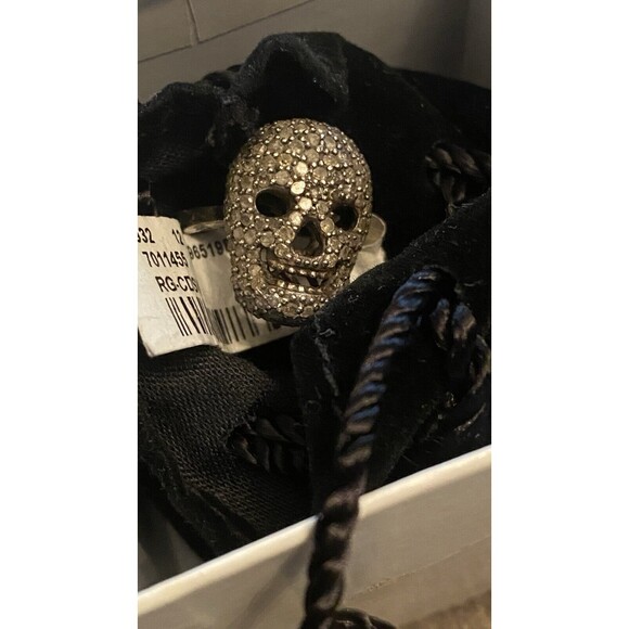 AUTHENTIC BAVNA Skull Ring 1.23 tcw Pavé Set Champagne Diamonds Sterling Silver - Picture 5 of 16